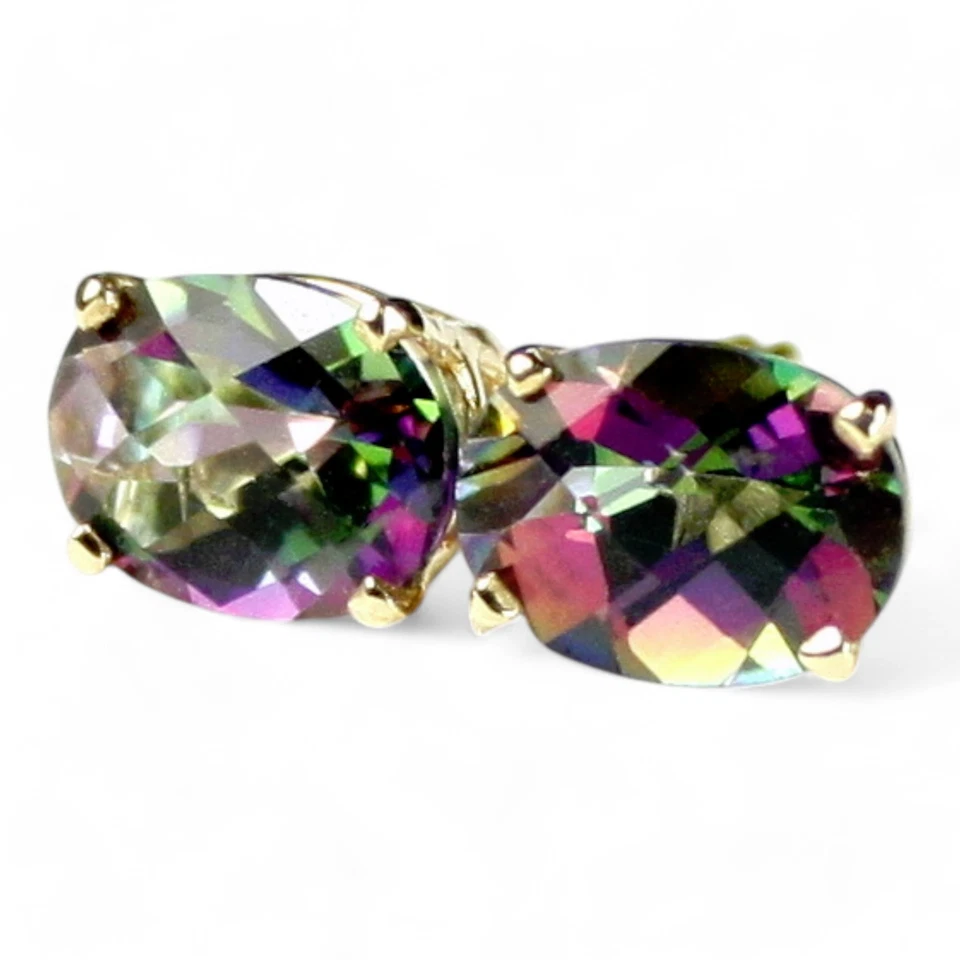 Pendientes de topacio de fuego místico, poste de oro de 14 quilates, E002 Foto 2 de 4