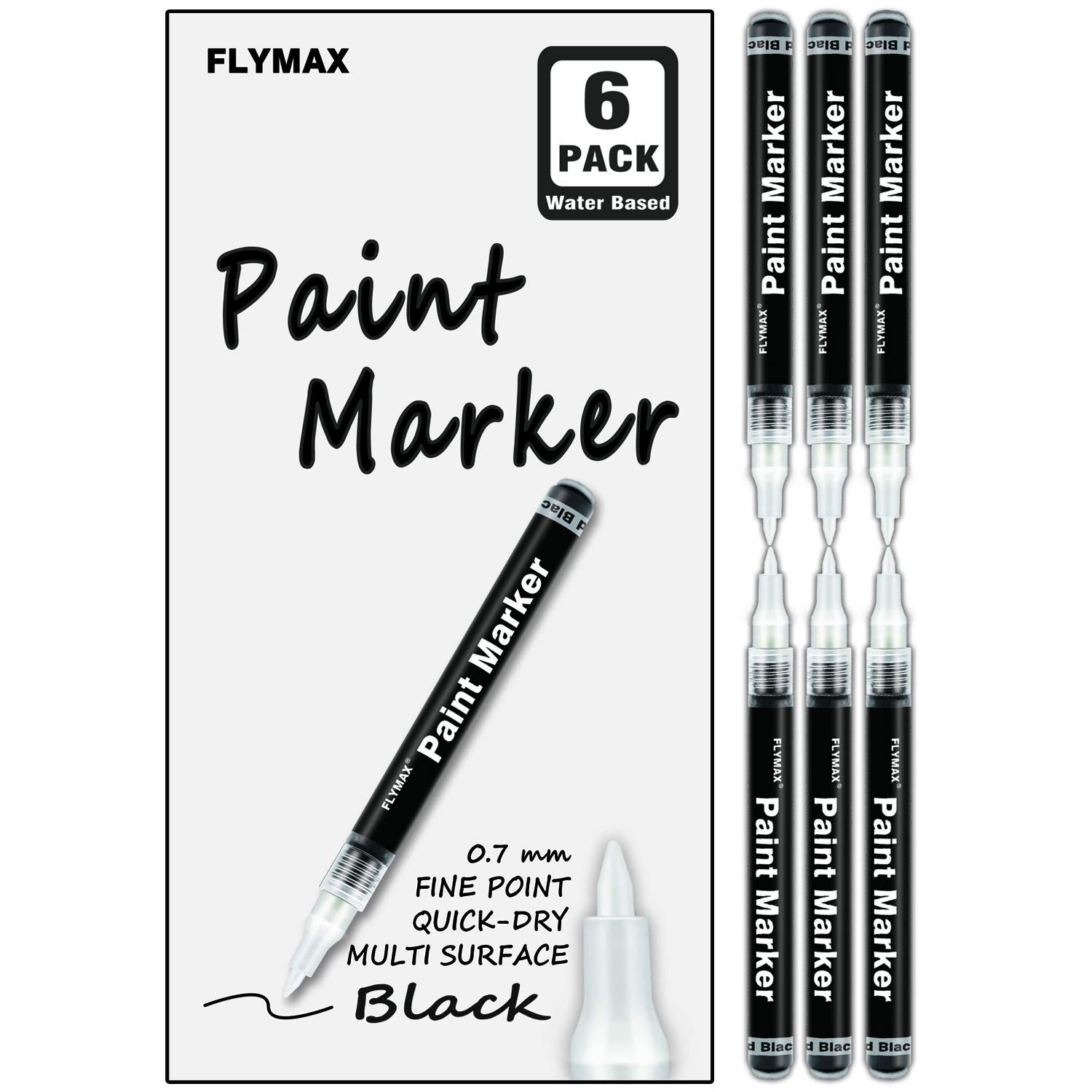 Black Paint Pen, 6 Pack 0.7mm Acrylic Black Permanent Marker