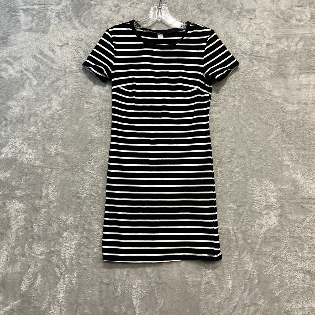 old navy black t shirt dress Old Navy T-Shirt Dress Womens S Black White Striped Short Sleeve Mini  Bodycon