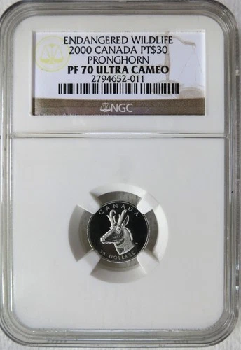2000 Canada 1/10 oz. Platinum $30 Pronghorn NGC PF 70 Ultra Cameo Low Mint