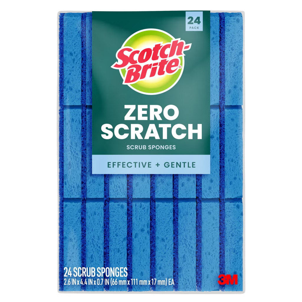 Scotch-Brite Blue Zero Scratch Scrub Sponges 24 Pack Household Cleaning Supplies