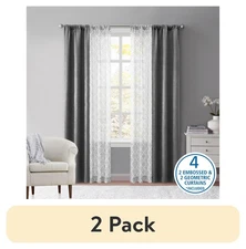 (2 pack) Mainstays Metallic Blackout Curtains and Sheers Set,4 Panels, Soothing