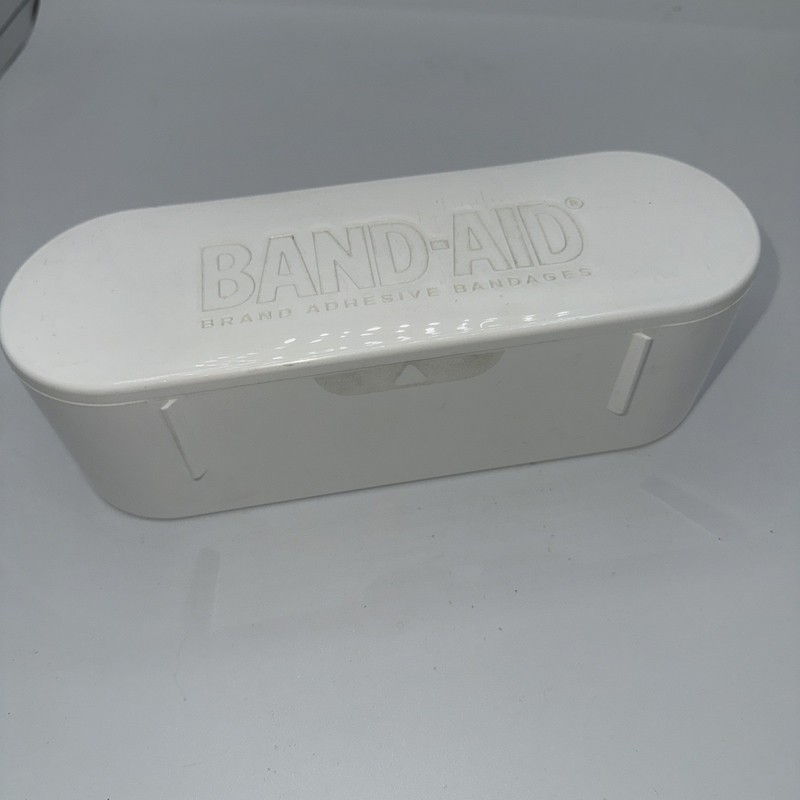 Band Aid Container Box Hinged Lid Storage Container White Plastic 2012 8.5” VTG