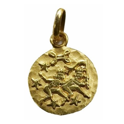 Massiver 10k Gold Zwillinge Sternzeichen Medaillon Anhänger Zodiaco 1 cm Made in Mexico