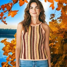 Madewell Crochet Tank Top Sweater XS Rainbow Striped Cotton Neutral Boho Swank