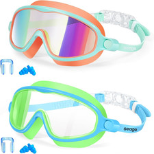 Swim Goggles 2 Pack Anti-Fog Anti-Uv Wide View Swimming Goggles for Kids 3-14