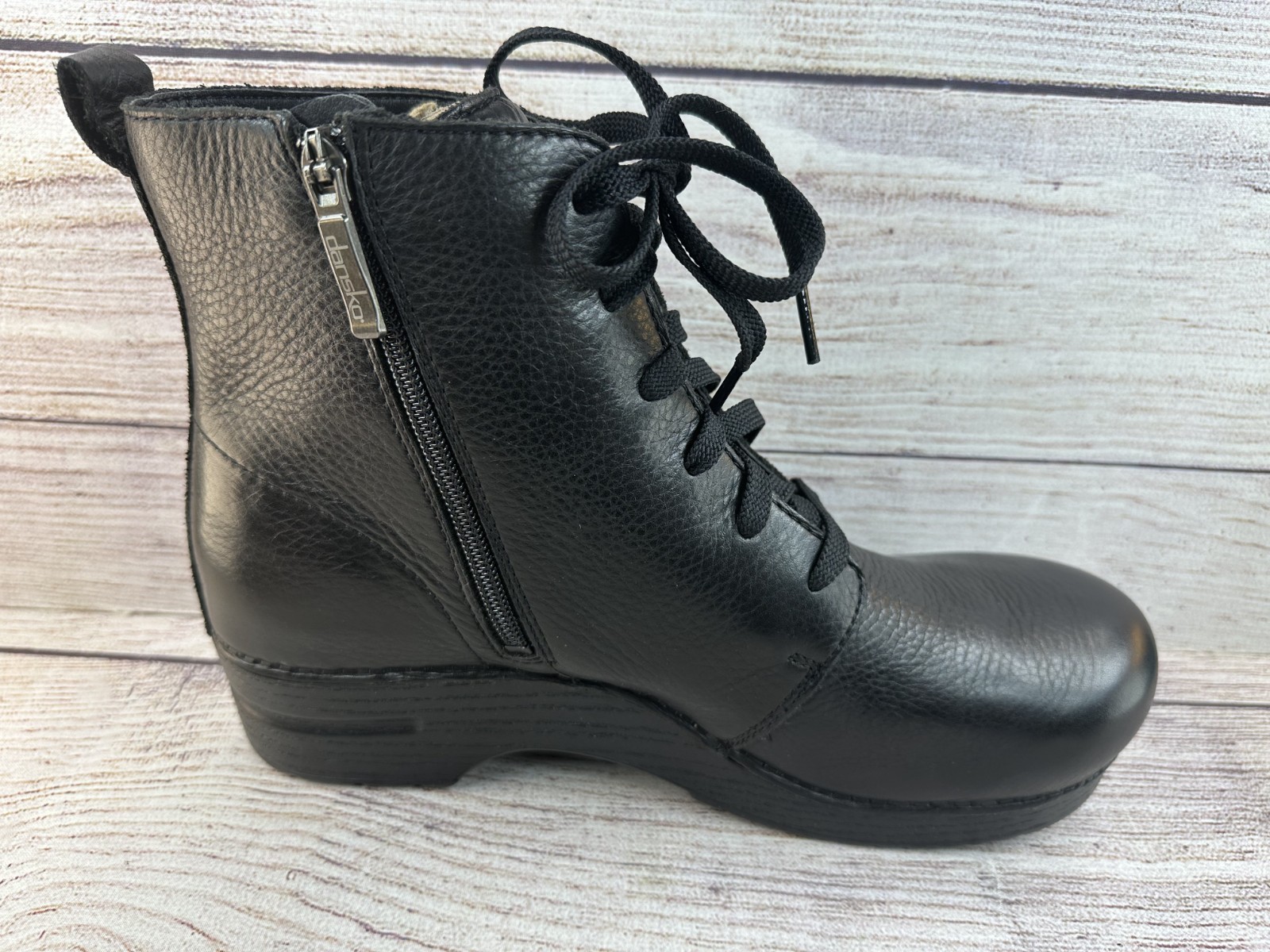 Dansko Sigourney Women's Black Tumbled Lace Up Combat Heeled Boots Size 42EU NWB image 4