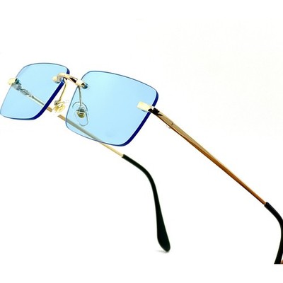 Rimless Sunglasses Blue Lens Gold Frame Rectangle Fashion Tinted Glasses Lentes