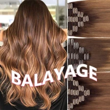 Double Weft Clip In Russian Remy Human Hair Extensions Balayage Full Head Thick