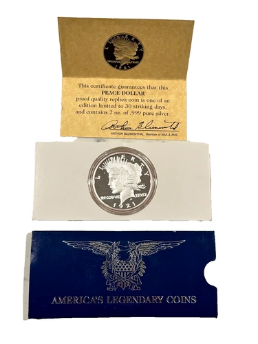 AMERICAN'S LEGENDARY COINS 2 OZ .999 Fine 1921 Peace Silver Dollar Coin Design