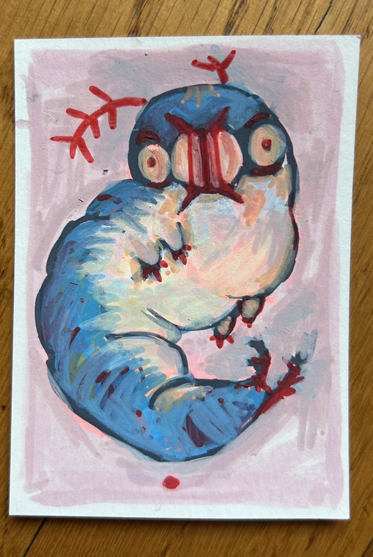 ACEO Original Painting “Infected Caterpillar” by Mogotasia 2.5x3.5 stylized