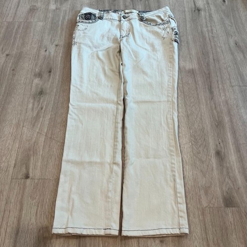 Vintage Low Rise Jeans Size XL White Straight Embellished eDenim Y2K 90s Grunge