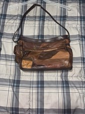 Vintage Boho Patchwork Purse 1980s 1990s Hobo Style Brown Bag Pleather Mix