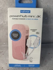 myCharge PowerHub Mini 3000mAh/12W Output Power Bank with Charging Cable- Pink