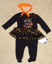 Koala Kids Baby Girls Halloween Romper Footed Headpiece Size 3-6 Months NEW
