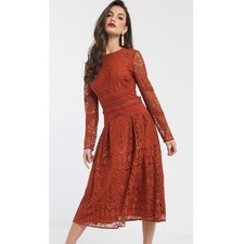 ASOS DESIGN long sleeve prom dress in lace with circle trim details Rust Size 12