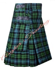 Handmade Campbell Ancient Tartan Utility Kilt, Leather Straps Custom Size Kilts
