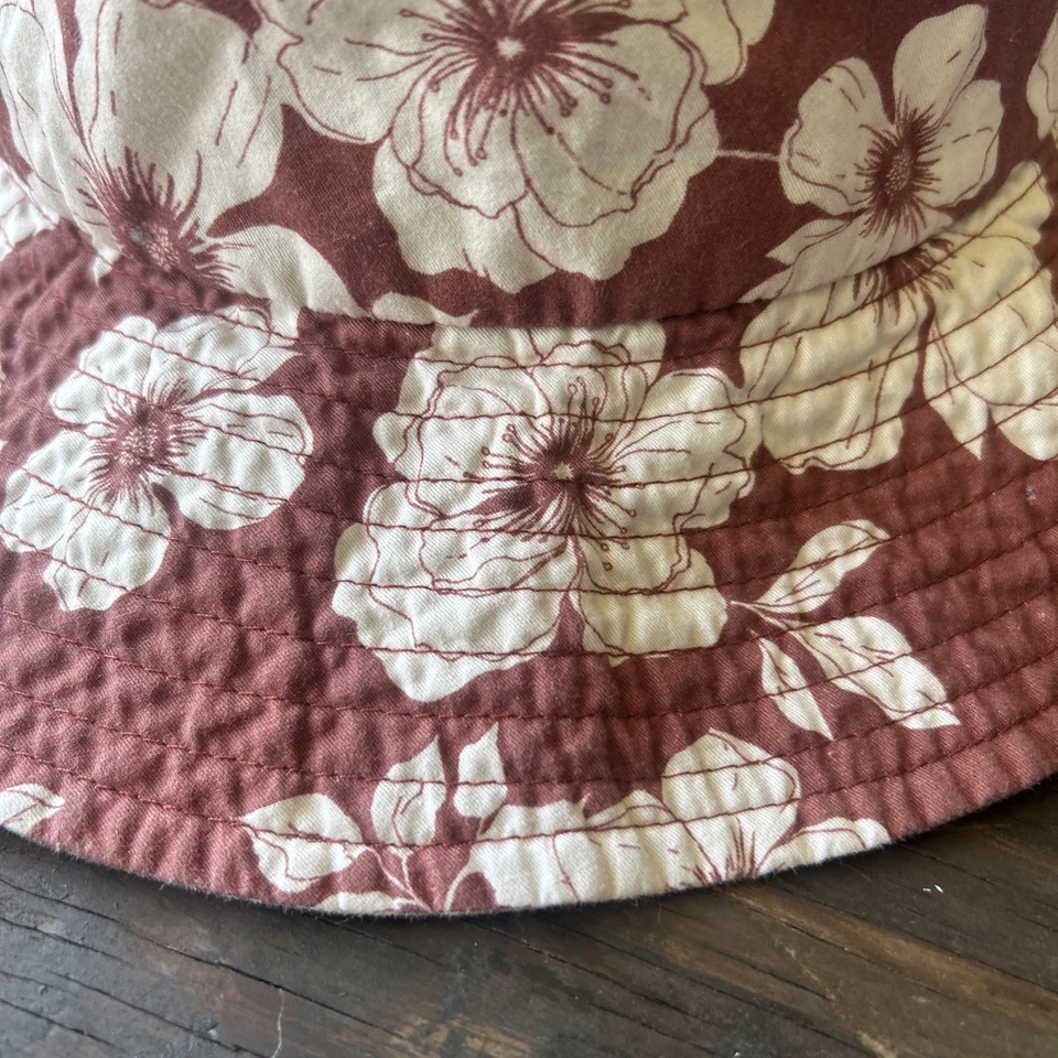 Винтажный Abercrombie & Fitch гавайский ведро шляпа Y2K хлопок один размер бордовый белый - Изображение 2 из 4