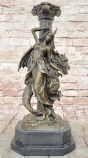 Art Deco Mythical Dragon Lady Bronze Masterpiece 21 LBS Sculpture Figurine Gift