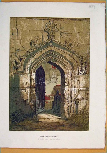 Original Old Antique Print Stratford Church Interior Color C1870 19th