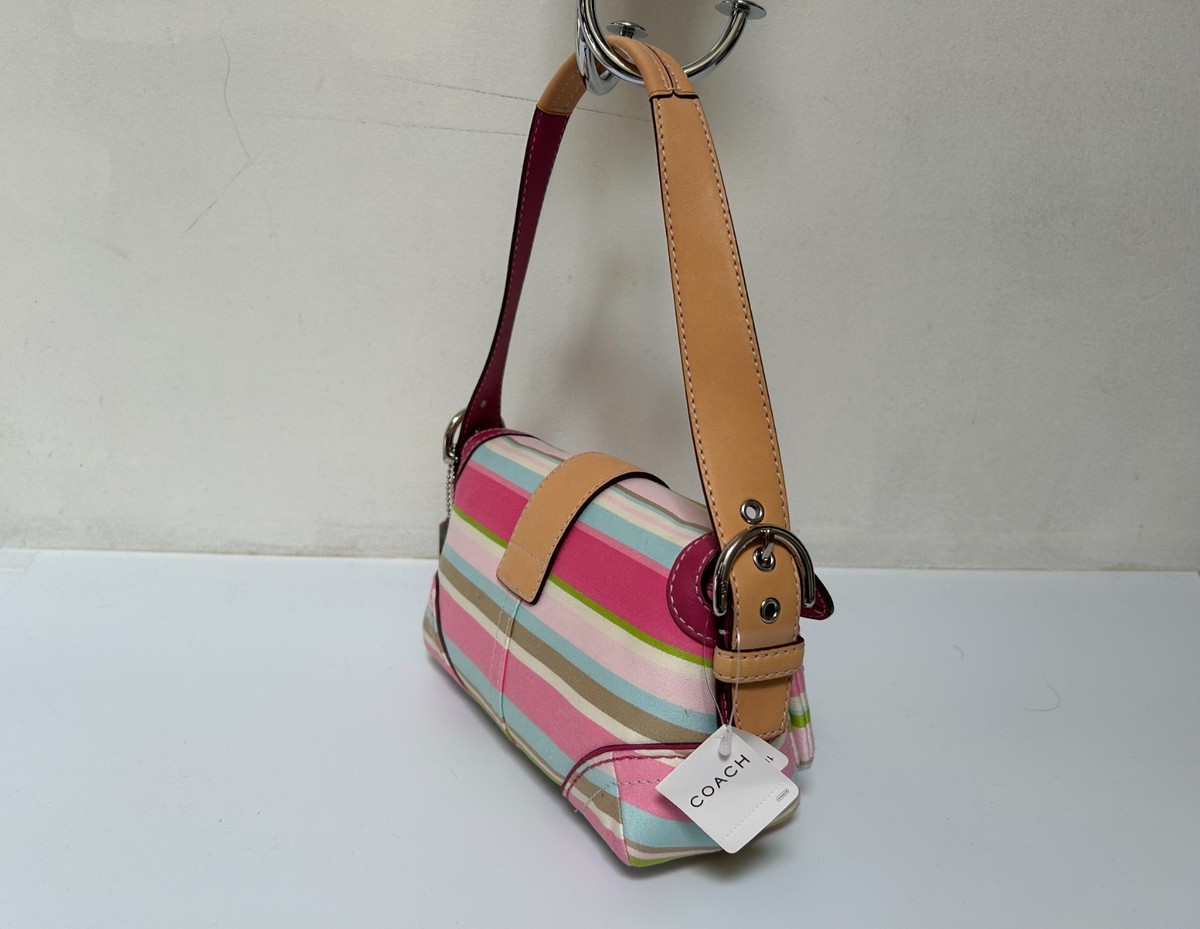Vintage Y2K Coach Soho Hampton Pastel Pink Striped Canvas Shoulder