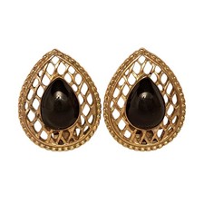 Vintage Bluette Shoe Clips Teardrop Shape Black Enamel Made In France