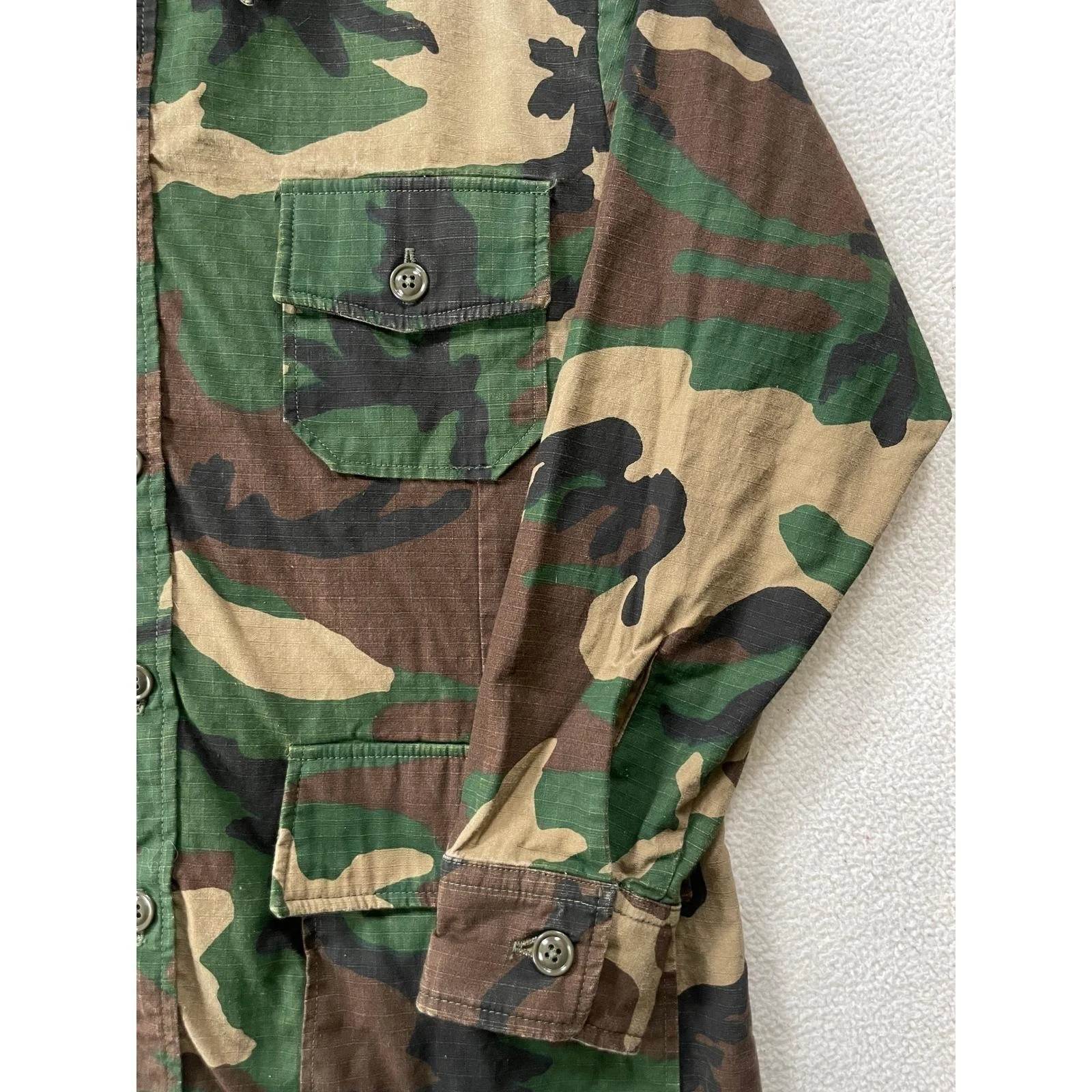 70s USA Champion's Choice Mens Large Utility Jacket Woodland Camo Ripstop Cotton - product detail image 15