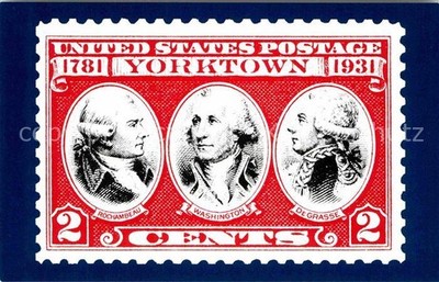 Briefmarken auf Postkarte U.S. Postage Stamp The Battle of Yorktown Rochambeau D