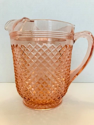 Anchor Hocking Pink Miss America Depression Glass Pitcher w/Ice Lip