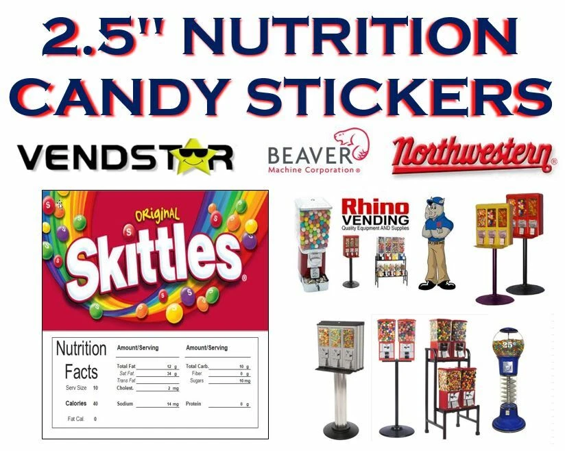 2.5 x 2.5 Bulk Vending Label Candy Machine Sticker Gumball SKITTLES