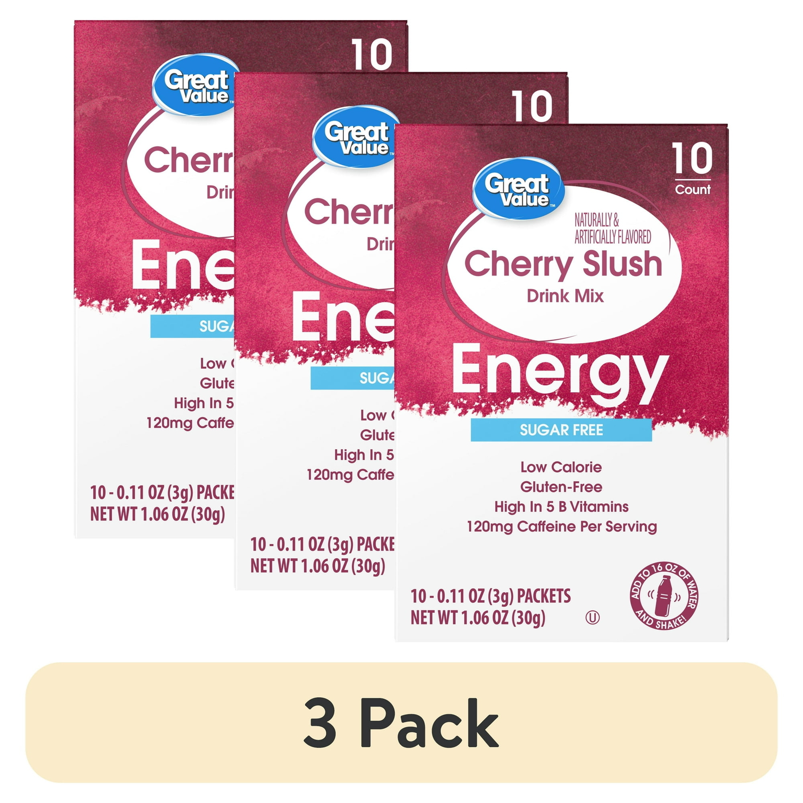 (3 pack) Great Value Energy Cherry Slush Drink Mix, 0.11 oz, 10 Count