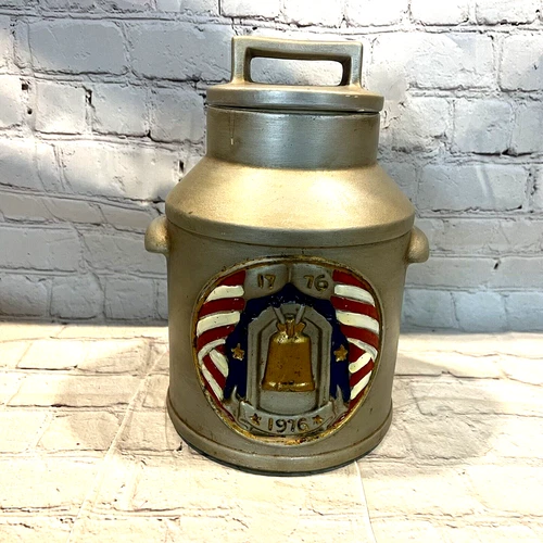 McCoy Silver Bicentennial 1776-1976 Liberty Bell Milk Can Handle Cookie Jar USA