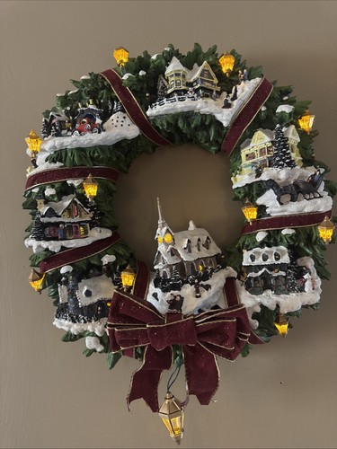 The Hamilton Collection Thomas Kinkade Victorian Christmas Village Wreath & COA - Picture 3 of 24