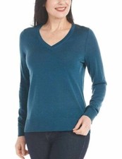 NWoT Katherine Barclay Women Merino Wool V-Neck Sweater Blue Size S 60 9C147