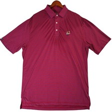 Straight Down Golf Polo Shirt Men's Large Red Blue Stripe Golf Performance