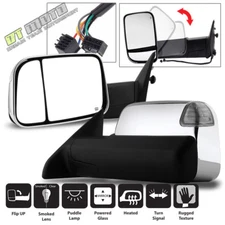 Left+Right 2009-2012 RAM Power+Heated+LED+Puddle/Signal Tow FlipUp Chrome Mirror