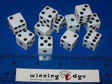 NEW 12 WHITE DICE w/ BLACK PIPS 16MM FREE SHIPPING BUNCO YAHTZEE CRAPS MONOPOLY 