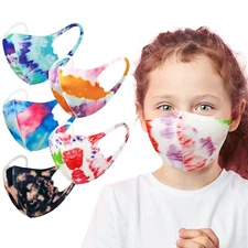 5 Pack Tie-Dye Pattern Print Unisex Kids Face Masks Reusable Washable Breathable