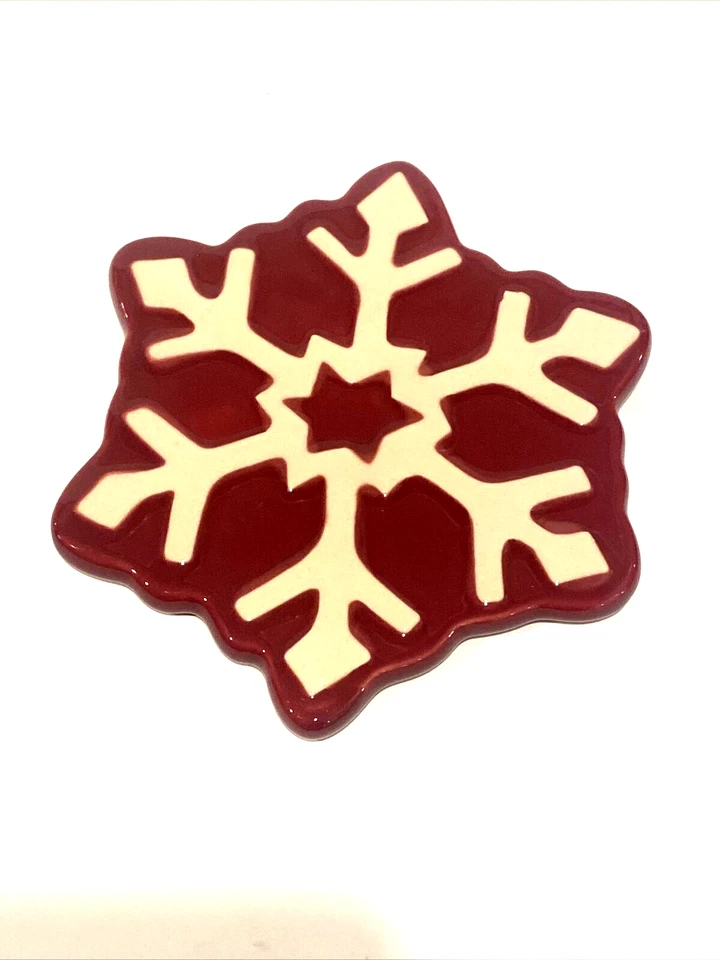 St. Nicholas Square YULETIDE Drink Coaster Set 4 Snowman Snowflake Red White - Image 4 of 4