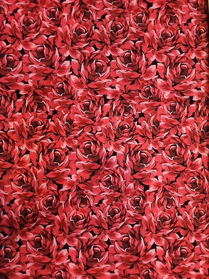 KEEPSAKE calico Solid RED ROSES 100% Cotton 11 Feet  - Image 4 of 4