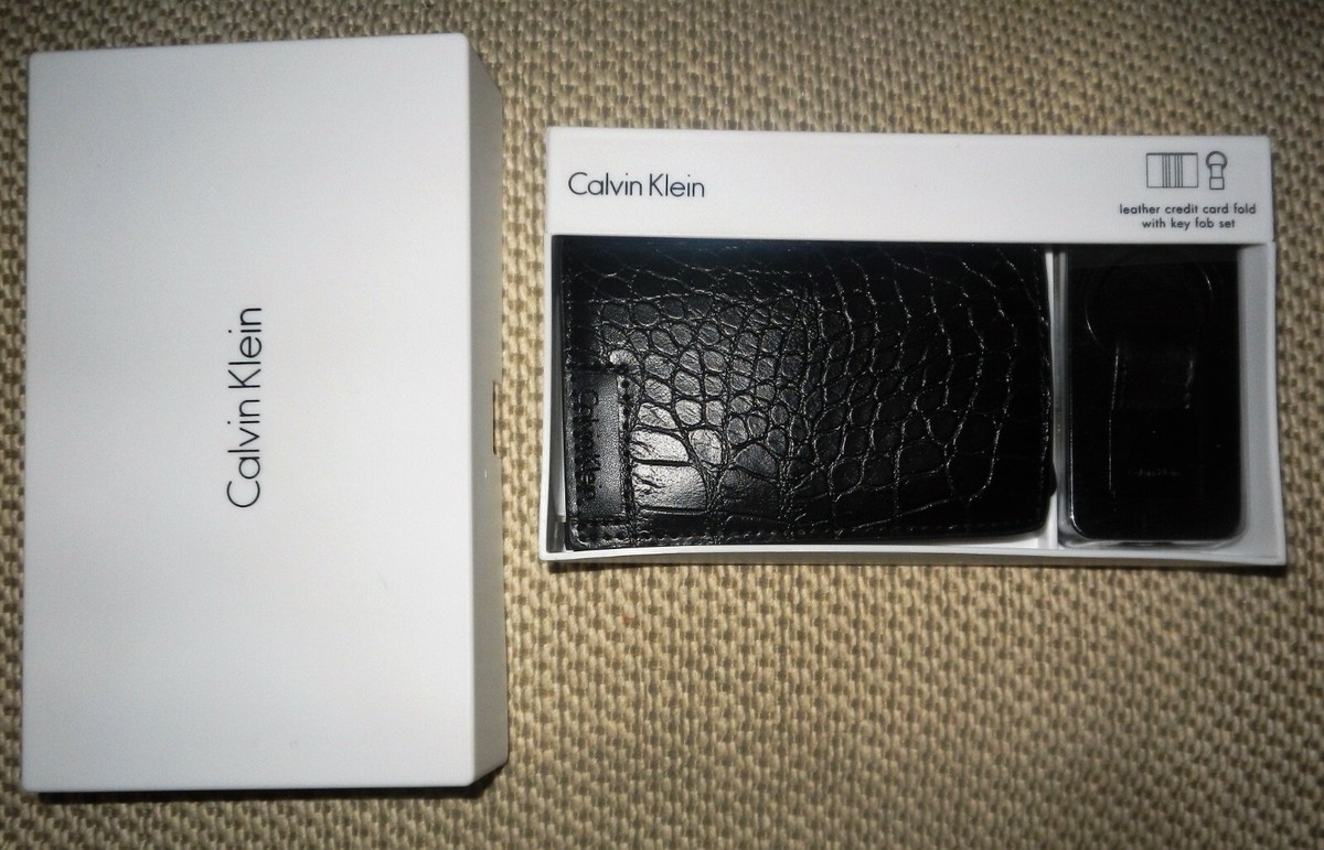 NWT Calvin Klein Mens Leather Card Case / Bifold Wallet with 