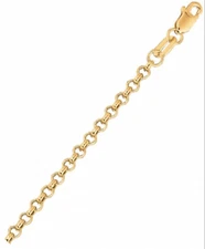 2.3mm Rolo Link Chain Necklace Real 14K Yellow Gold