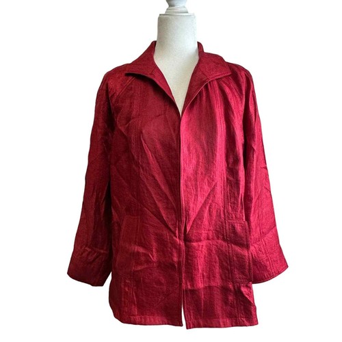 Chico’s Jacket Women’s sz. 0 (S) Red Satin Open Front 2 Front Pocket Long Sleeve
