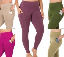 1X 2X 3X Brushed Microfiber Premium Cotton Long Full Length Leggings w/ Pockets