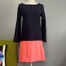 J Crew Blue Pink Colorblock Cotton Long Sleeve Tunic Dress XS