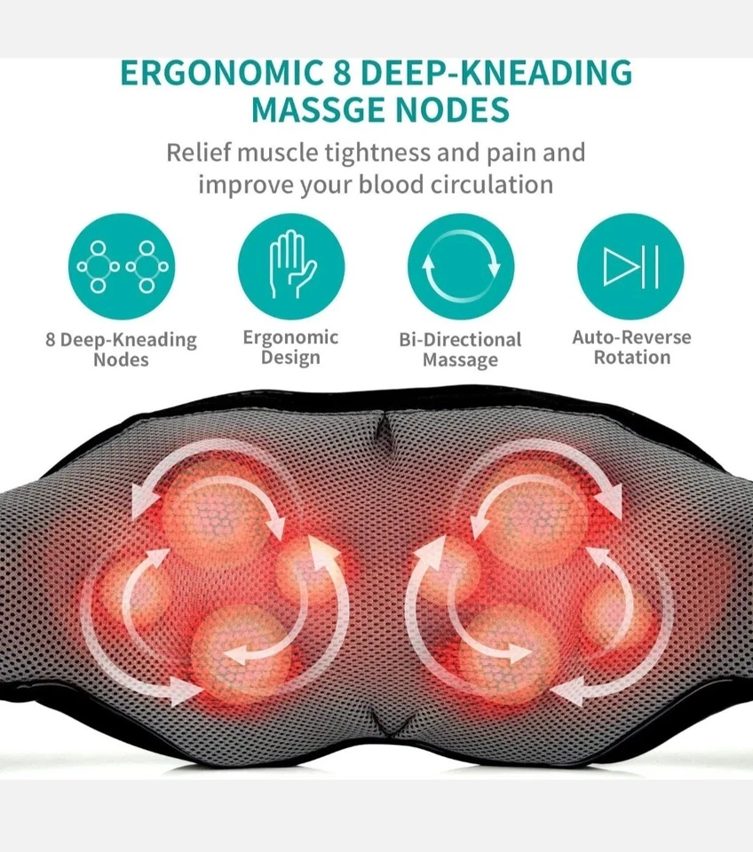 Массажер шиацу для шеи и спины Nekteck с успокаивающим теплом, глубоким разминанием - Изображение 4 из 4