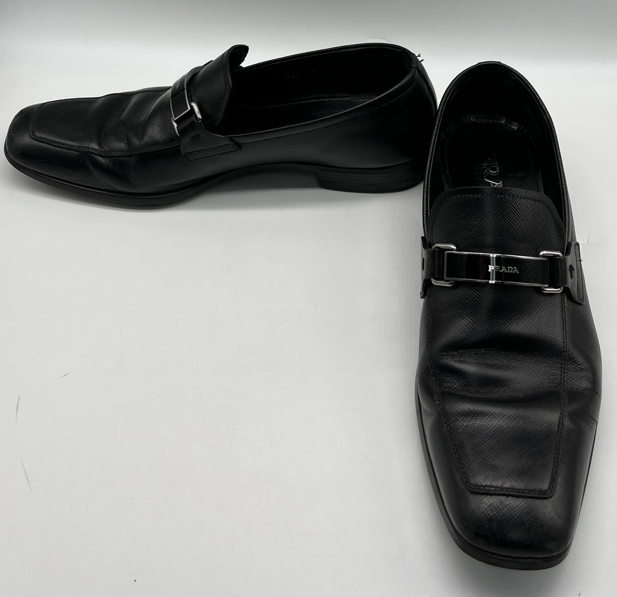 Prada Men's Black Leather Square Toe Dress Shoe w/ Black Prada Men's Black Leather Square Toe Dress Shoe w/ Black