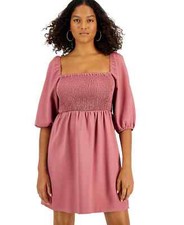 Bar III Women's Pink Smocked Off-The-Shoulder Dress - S - Pink