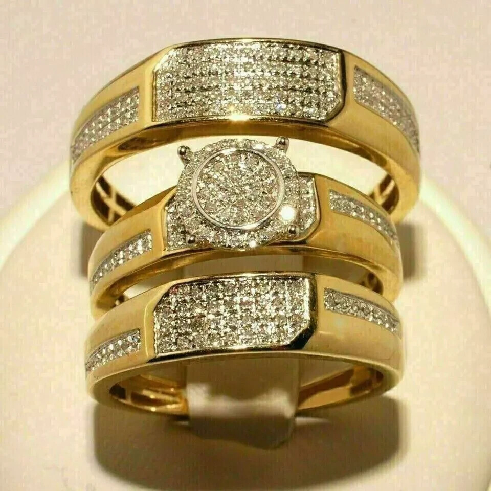 14k Yellow Gold Plated 3Ct Lab Diamond His & Hers Wedding Ring Set