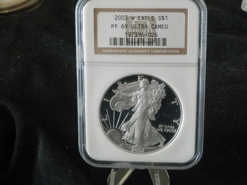 2003-W Proof $1 American Silver Eagle NGC PF69 Ultra Cameo—Brown Label